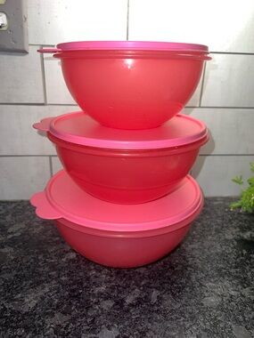 Set of 3 Tupperware Wonderlier  Stackable Food Storage Bowls with Lids -